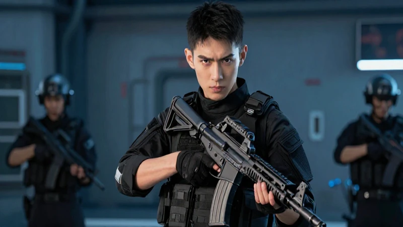 Joven héroe táctico, estilo cinemático de alta calidad