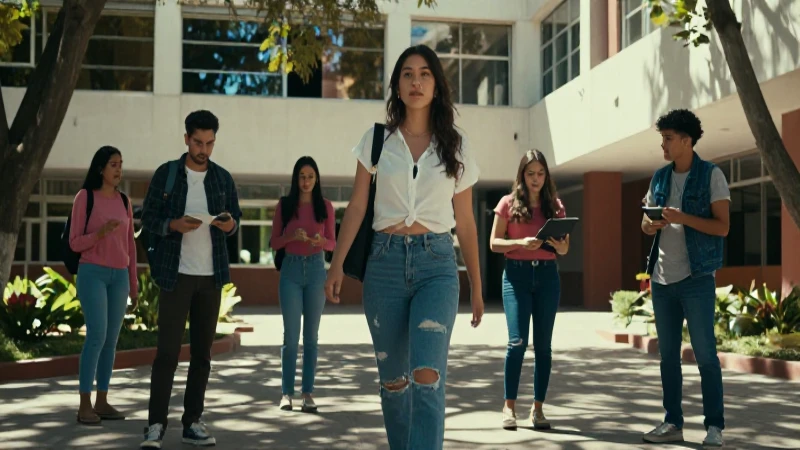 Jóvenes mexicanos vibrantes en campus moderno