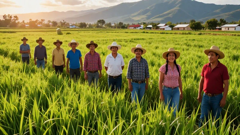 Agricultores mexicanos en campos verdes vibrantes