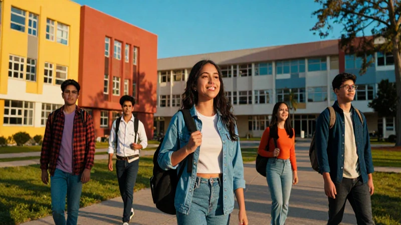 Jóvenes estudiantes mexicanos en un campus moderno y vibrante