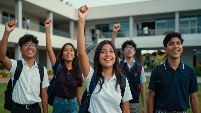 Estudiantes mexicanos celebrando éxito académico