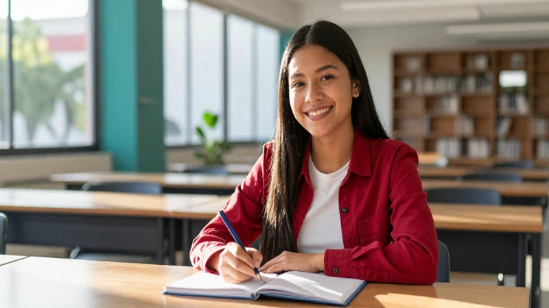 Estudiante mexicano sonríe en campus moderno