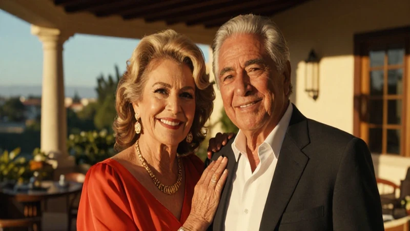 Pareja mexicana sonriendo en lujosa terraza al atardecer