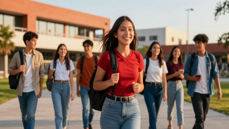 Estudiantes mexicanos sonriendo en campus moderno