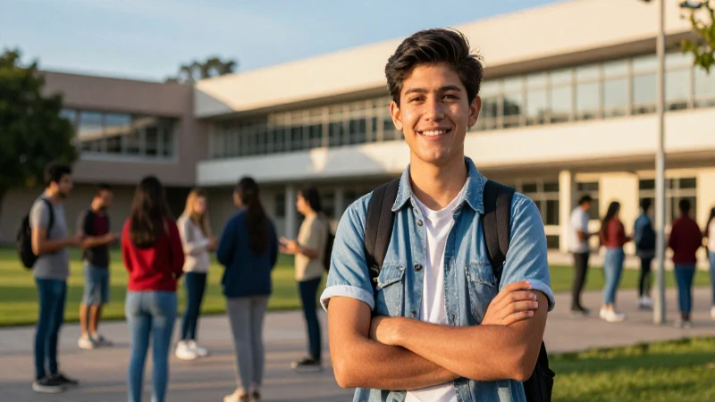 Estudiante mexicano sonriente en campus universitario