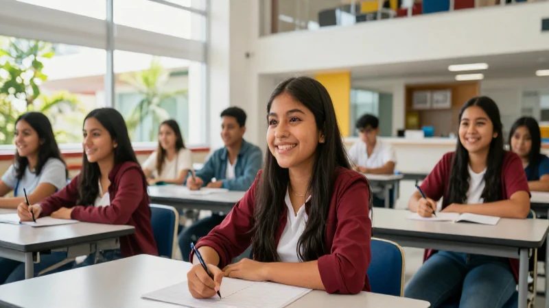 Jóvenes mexicanos felices en aula moderna