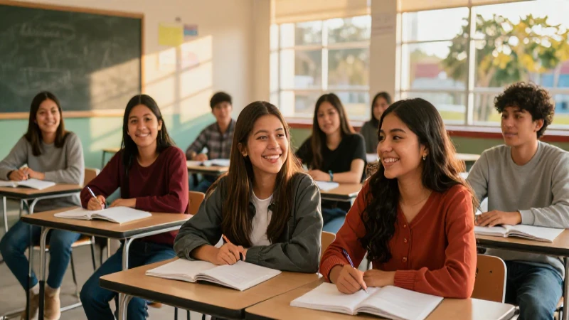 Estudiantes mexicanos felices en moderno campus