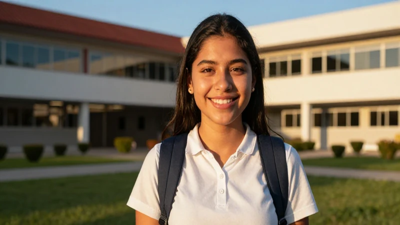 Estudiante mexicano sonriente en campus impactante