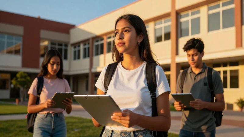Joven estudiante mexicano en campus moderno y vibrante