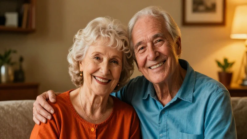 Pareja anciana feliz en hogar acogedor