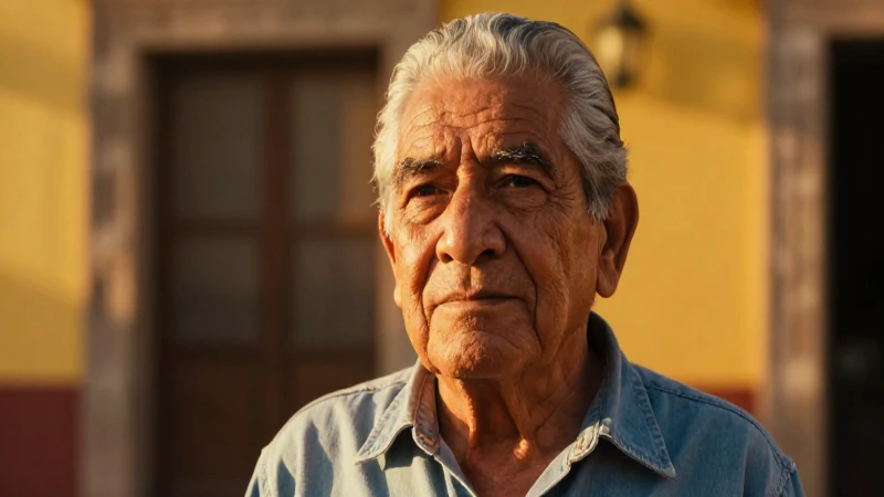 Hombre mayor mexicano dignificado al atardecer