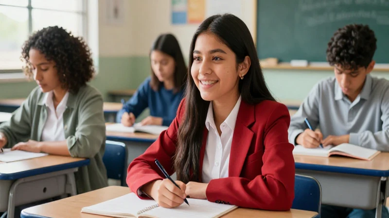 Estudiante mexicano exitoso en aula moderna