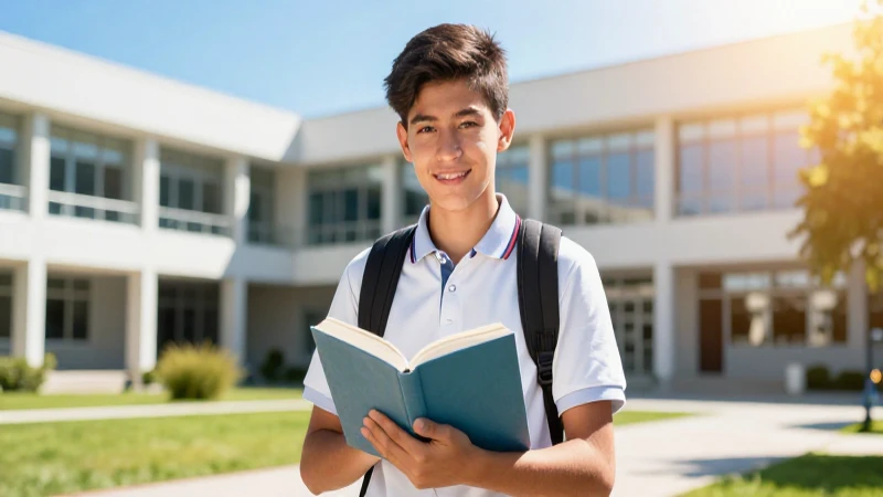 Estudiante mexicano motivado con libro en campus moderno