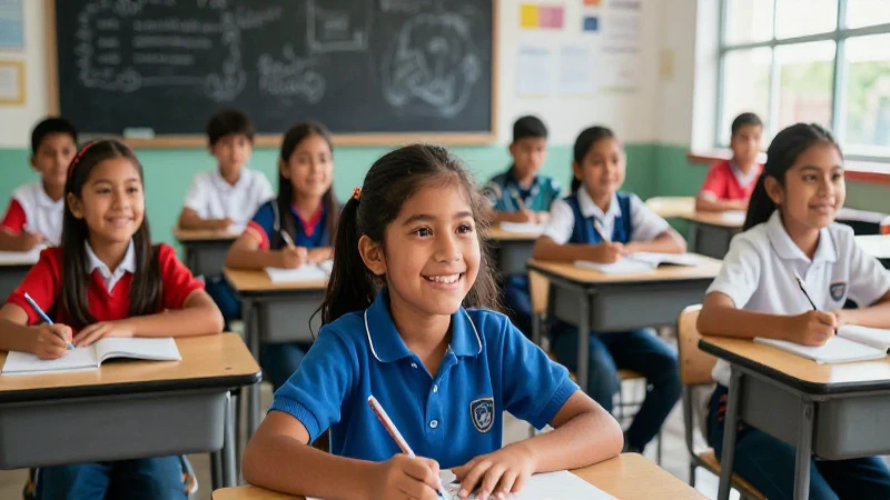 Niños mexicanos felices en aula luminosa