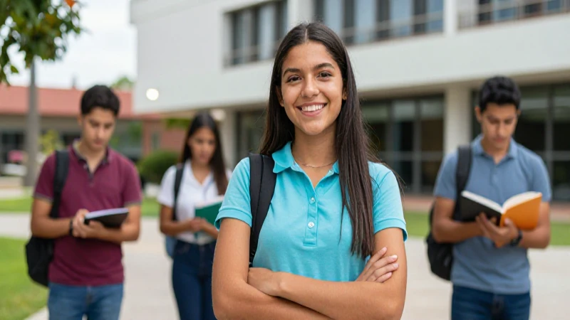 Estudiante mexicano con futuro brillante en campus moderno