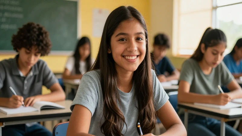 Estudiantes mexicanos felices en aula moderna