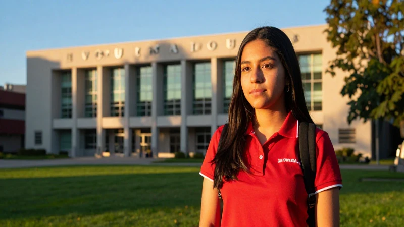Estudiante mexicano exitoso en universidad al atardecer