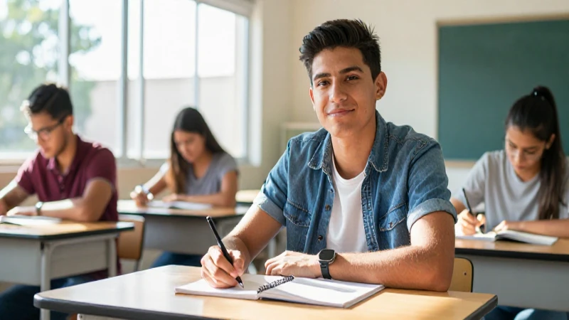 Estudiante mexicano en aula con luz natural
