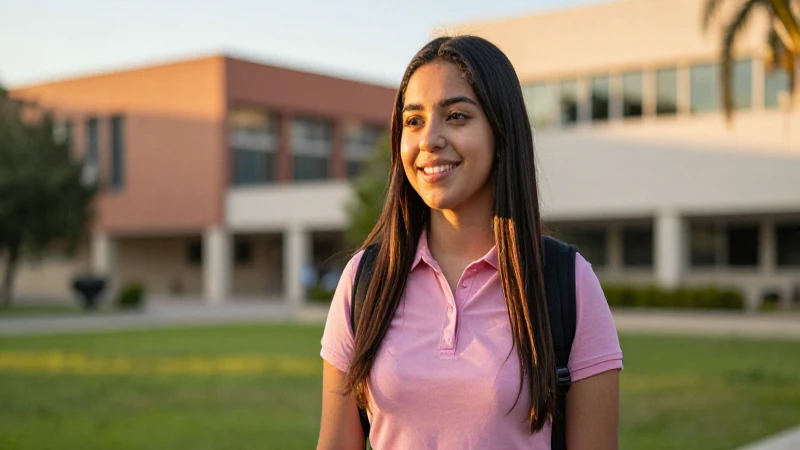 Estudiante mexicano sonriente en moderno campus