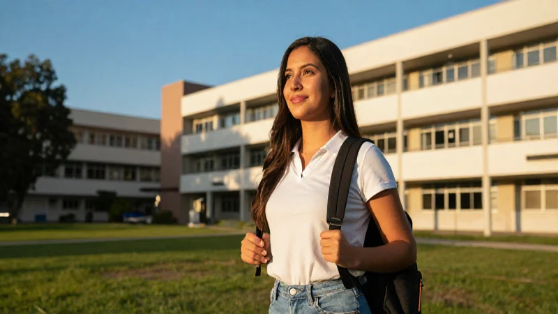 Joven mexicana brillante en campus universitario