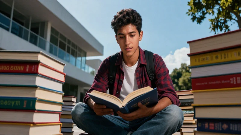 Estudiante mexicano soñador en campus moderno