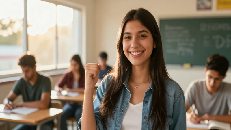 Estudiante mexicano exitoso en un aula vibrante