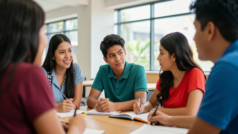 Estudiantes mexicanos en campus moderno y vibrante