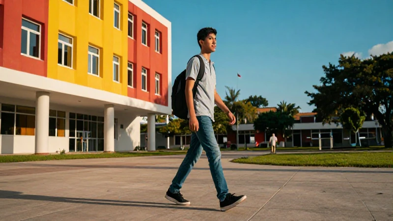 Joven mexicano en campus, listo para progresar