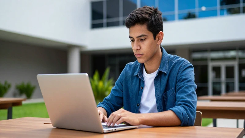 Joven mexicana estudiando en universidad moderna