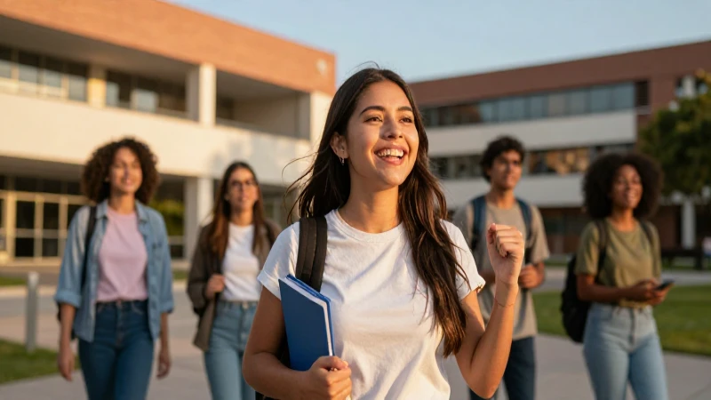 Estudiante mexicano exitoso en campus moderno