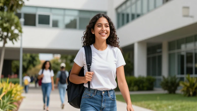 Estudiante mexicano sonriente en campus vibrante