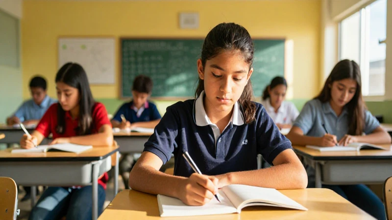 Estudiante mexicano concentrado bajo luz dorada
