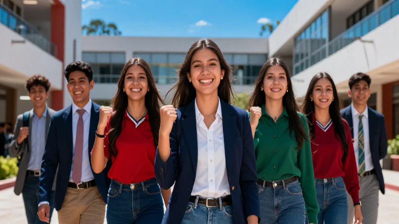 Éxito juvenil mexicano en campus moderno