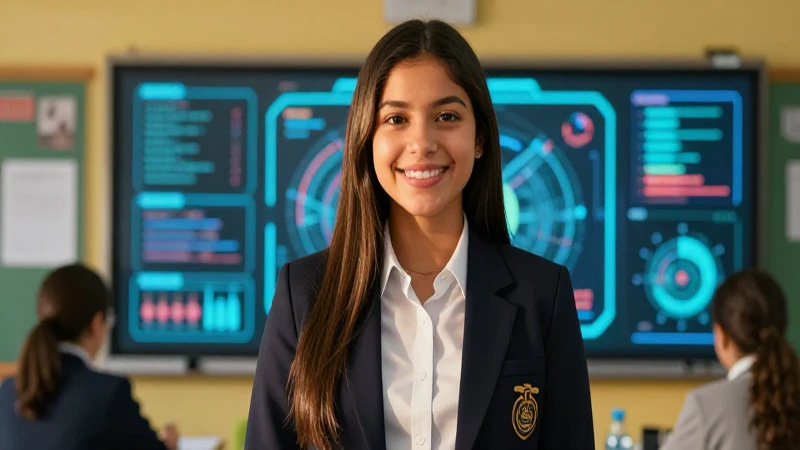 Joven estudiante mexicano confiado en aula moderna