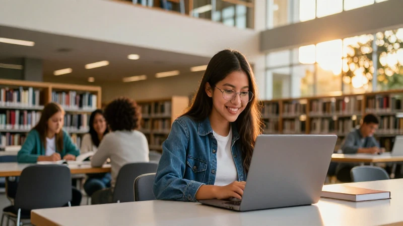 Estudiante mexicano sonríe en biblioteca de lujo