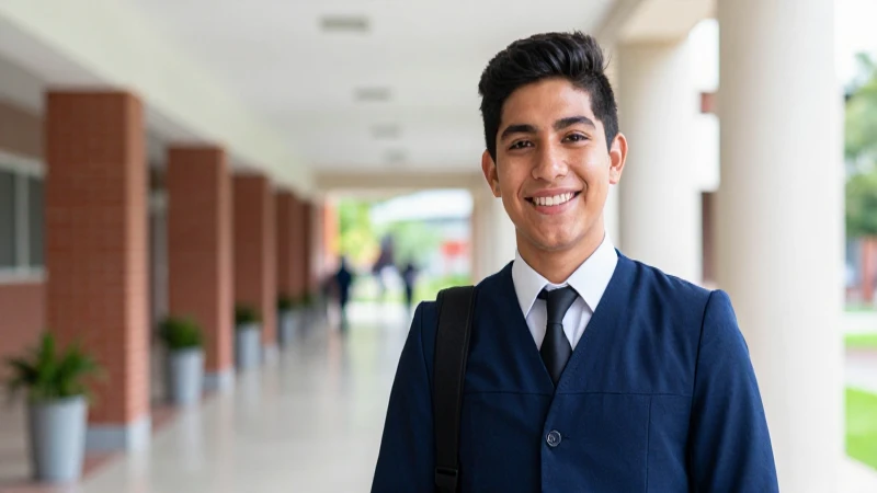 Estudiante mexicano sonriente en un campus moderno