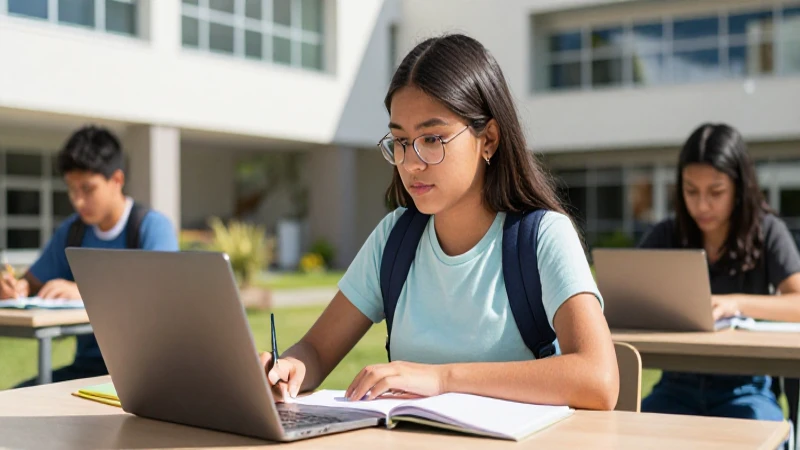 Estudiante mexicano en campus moderno y luminoso