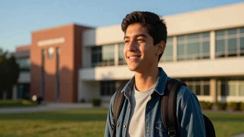 Estudiante mexicano optimista en campus universitario