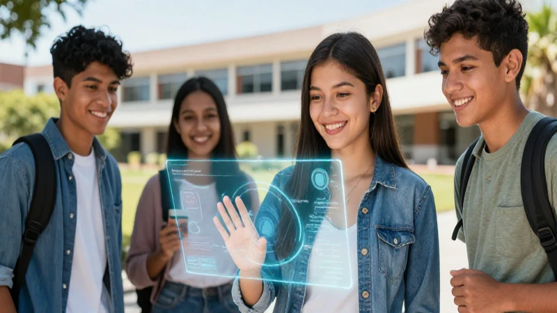 Jóvenes mexicanos interactúan con tecnología en campus