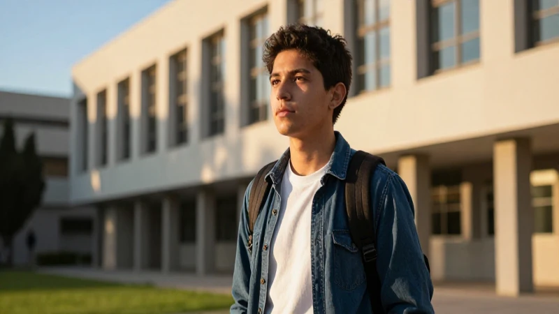 Estudiante mexicano, luz dorada, estilo cinematográfico