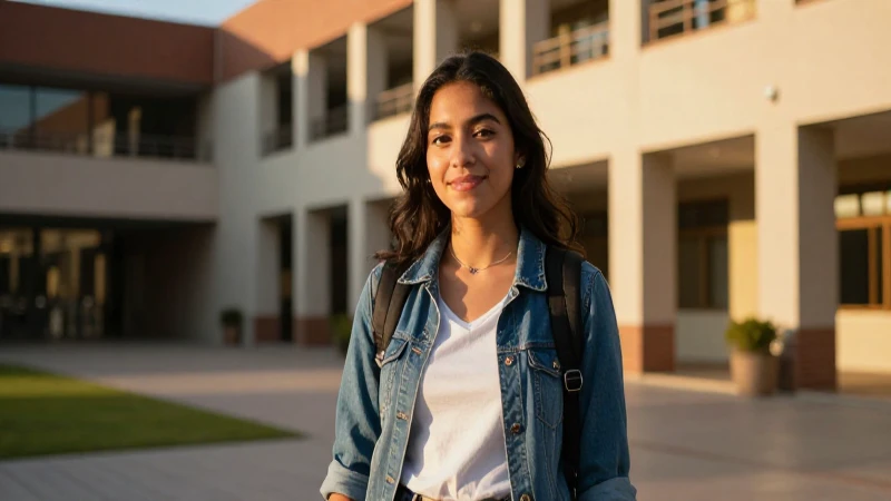 Estudiante joven en campus vibrante con luz dorada
