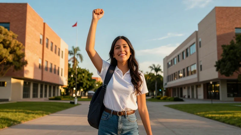 Estudiante ambicioso en campus universitario al atardecer