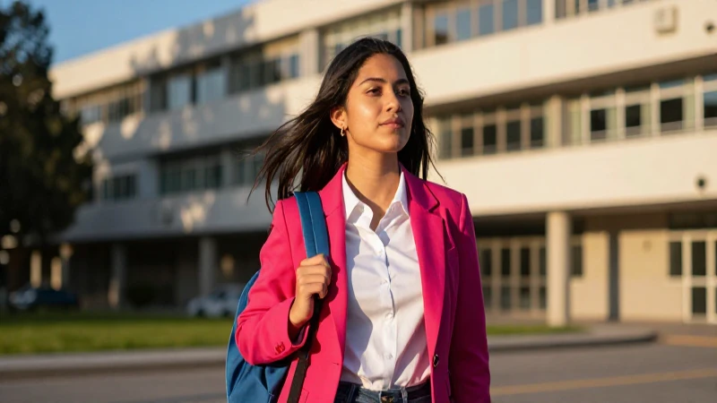 Estudiante mexicana vibrante bajo luz dorada