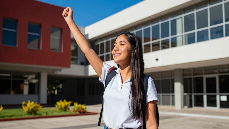 Estudiante mexicano brillante en campus universitario