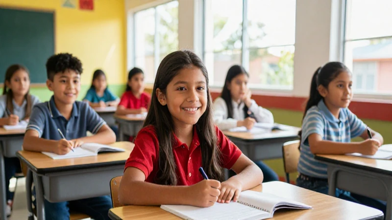 Estudiantes mexicanos felices en aula brillante