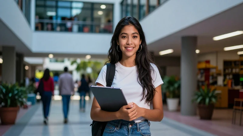 Estudiante mexicano en campus moderno