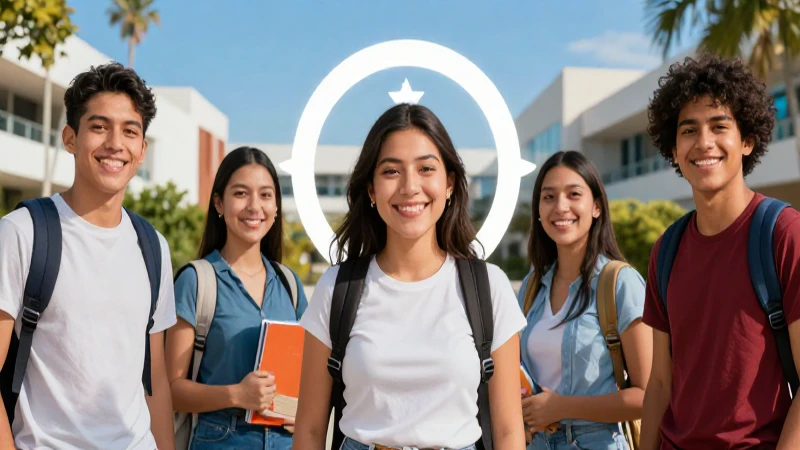 Estudiante mexicano sonriente en campus moderno