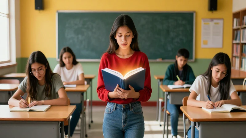 Joven mexicano estudia en aula moderna e iluminada