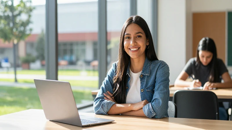 Estudiante mexicano sonriente en campus luminoso