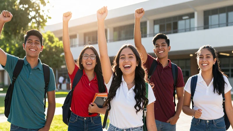 Estudiantes mexicanos exitosos en un campus moderno
